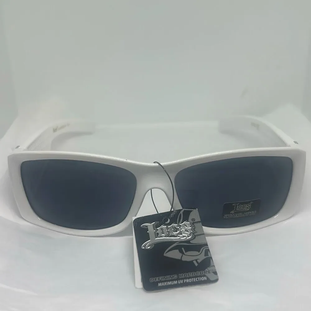Locs White Wrap Sunglasses – UV400 Protection, Bold Logo Design
